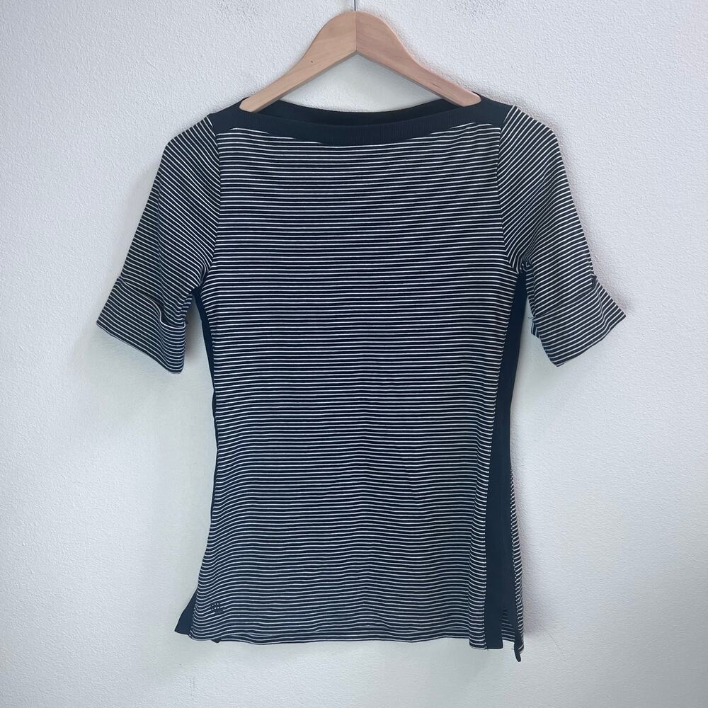 Ralph Lauren Black & White Stripe Boatneck Cuffed Elbow Sleeve Top Women's Small